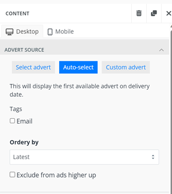 Auto select ad